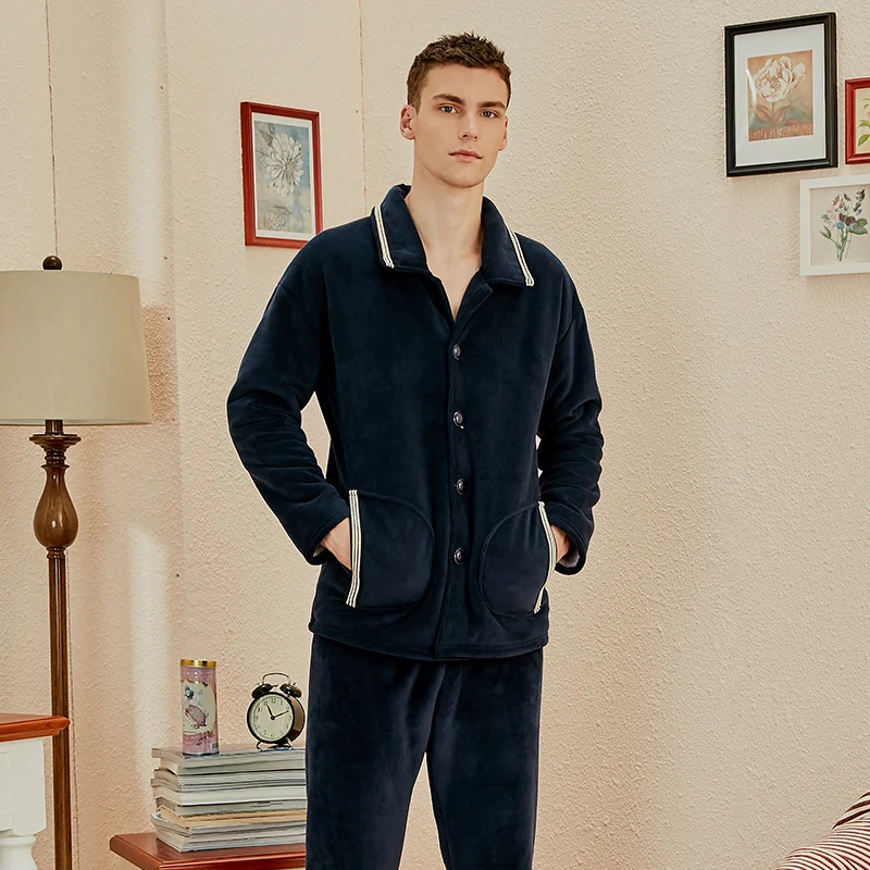 

2020 winter new pajamas suit flannel pajamas men's Plush pajamas pajamas set warm home clothes Sleepwear
