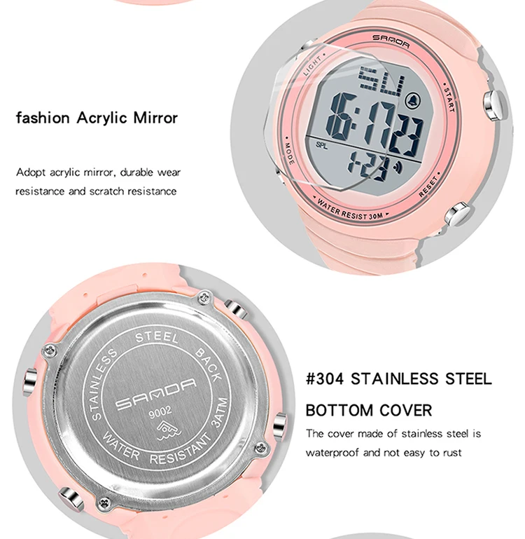 2021 SANDA New Fashion Trend Women Digital LED Sports Watch Multifunctional Waterproof Ladies Watch Silicone  Electronic watch