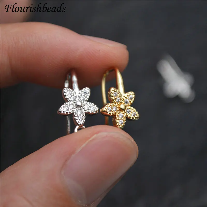 

New Arrival Anti-rust Paved CZ Beads Flower Shape Metal Earrings Hooks Jewelry Findings 30pcs Per Lot