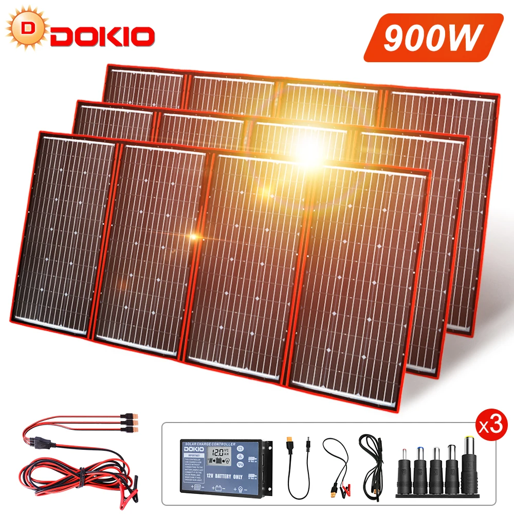 Dokio 300W Draagbare Opvouwbare Zonnelader Outdoor Travel Oplaadbare Opvouwbare Tas Met 20a Controller Voor Caravan Camper Camping Auto Boot Batterij Opladen