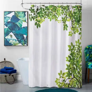 

Shower Curtains Blue Complete Set Leaves,Broad Leaves Close-up Background Garden Organic Foliage Shrubs Cells Plant Image,Green