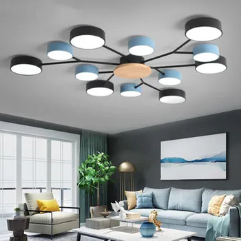 

New Arrival Modern LED Chandelier With Round Gray Metal Lampshades For Living Room Nordic Ceiling Mounted Bedroom Lustre