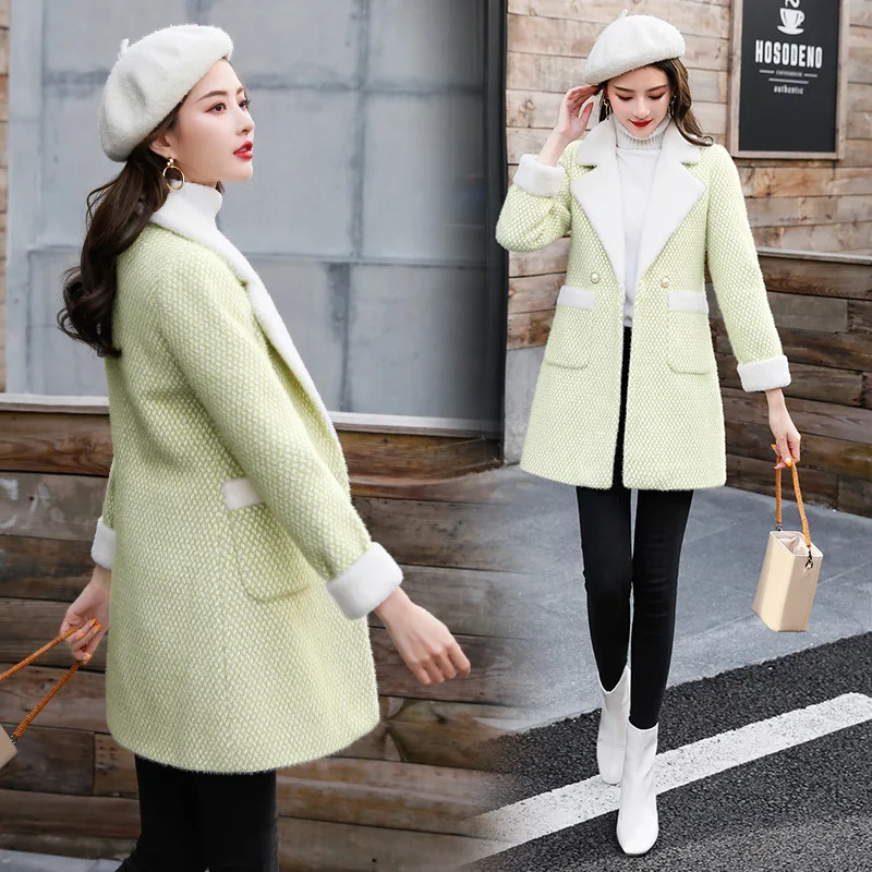 

Gold Mink Cashmere Overcoat Women's Mid-length 2019 Winter New Style Thick Water Mink Cashmere Graceful Woolen Jacket Fashion