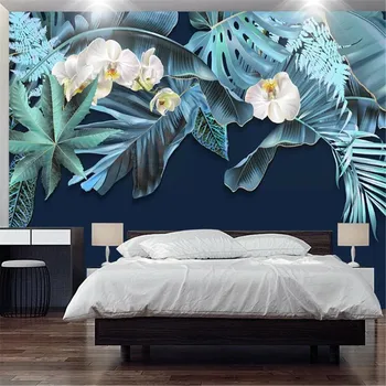 

Milofi custom 3D wallpaper mural Nordic simple black gold blue leaf bedroom background wall decoration painting