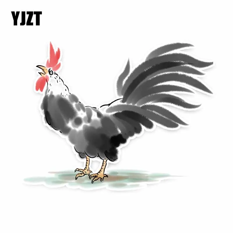 

YJZT 13CM*16.6CM Watercolour Retro Freehand Cock PVC Car Sticker Decal C29-0408