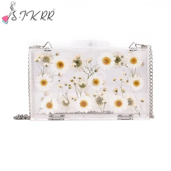 

S.IKRR New Bag Women's Real Small Daisy Box Purse Chain Acrylic Clear Shoulder Messenger Bag 2020 Fashion Ladies Handbag Women