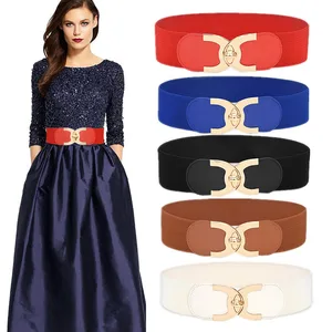 Cinturón con hebilla de aleación para mujer, cortavientos de estilo coreano, cinturón elástico con botón de decoración, cinturón ancho, accesorio para vestido