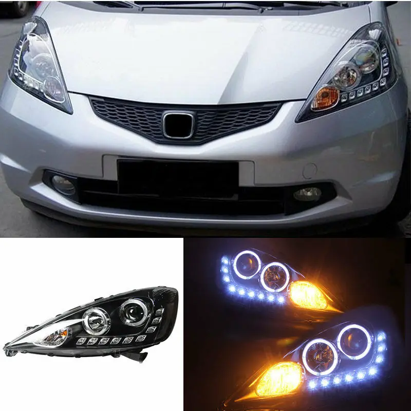 

For Honda Fit 2009 2010 2011 2012 2pcs LED Angle Eye DRL HID Ballast Composite Headlight