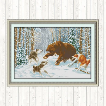 

Wolves and Bear In The Snow Cross Stitch Package Embroidery Kit DIY Crafts Needlework Embroidery Patterns 14ct 11ct Count Canvas