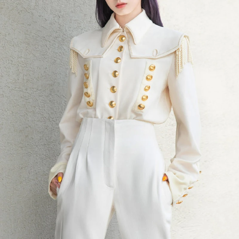 Vintage White Patchwork Rivets Women's Shirts Lapel Collar Long Sleeve Shirt Blouse Female Autumn Fashion New 2019 - 4.00067E+12