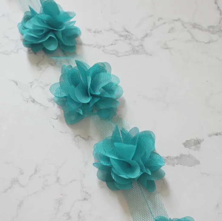 Elegant 24Pc 3D Chiffon Lace Floral Applique Trim for Bridal and Fashion Accessories