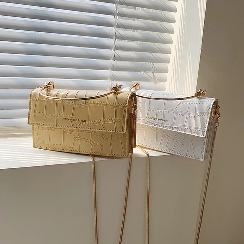 

Chic Metal Top-handle Women's Handbags Fashion Stone Chain Crossbody Bags for Women High Quality Pu Purses Ladies Shoulder Bags