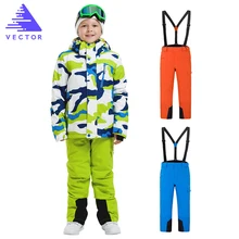 Векторные профессиональные детские лыжные костюмы теплая водонепроницаемая лыжная куртка для мальчиков куртки для сноубординга штаны Зимний Лыжный комплект одежды