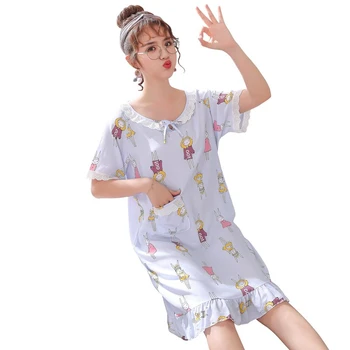 

Nightdress summer sexy Nightgown woman home service short-sleeved skirt Korean cute cartoon dress ночная рубашка 2020