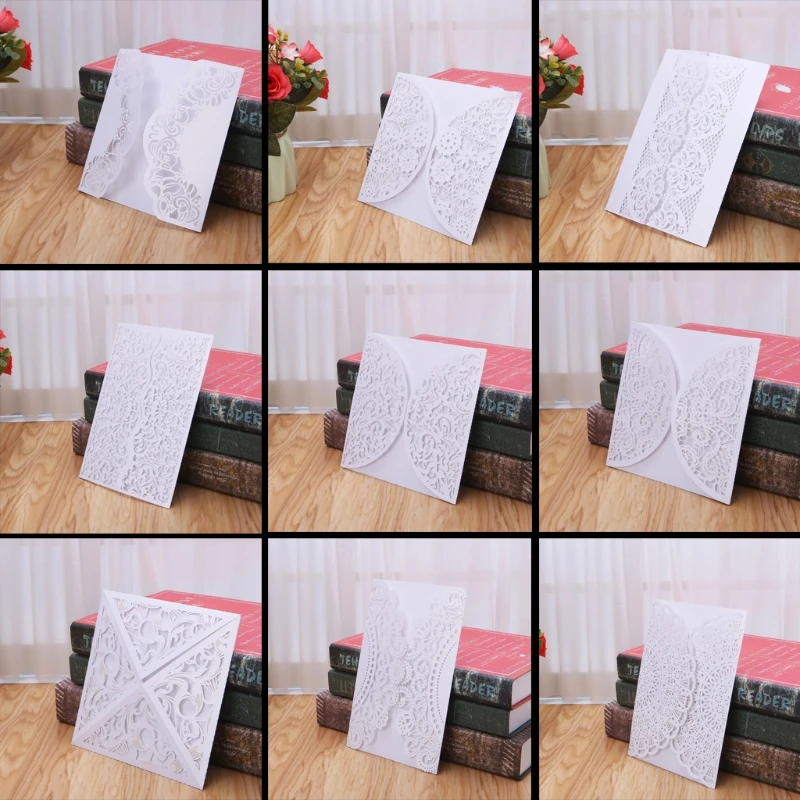  10Pcs Wedding Invitation Cards Kits With Envelopes Seals Personalized Printing D08D - 4000357781922