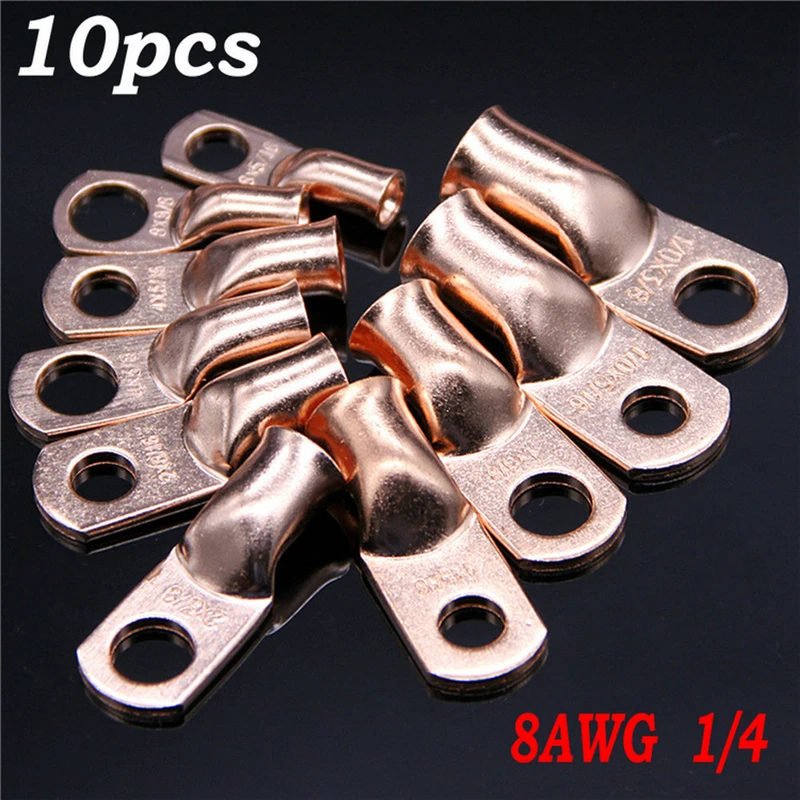 10pcs Wire Ring Terminal Copper 8 AWG Gauge 10 Connectors Car Audio Terminals Bare Ring