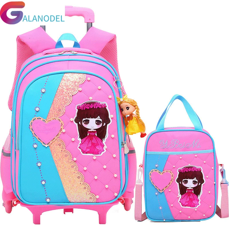

Bags Cartoon Removable Children School 2pcs/set with 2/6 Wheels for Girls Trolley Backpack Kids Wheeled Bag travel luggage bags