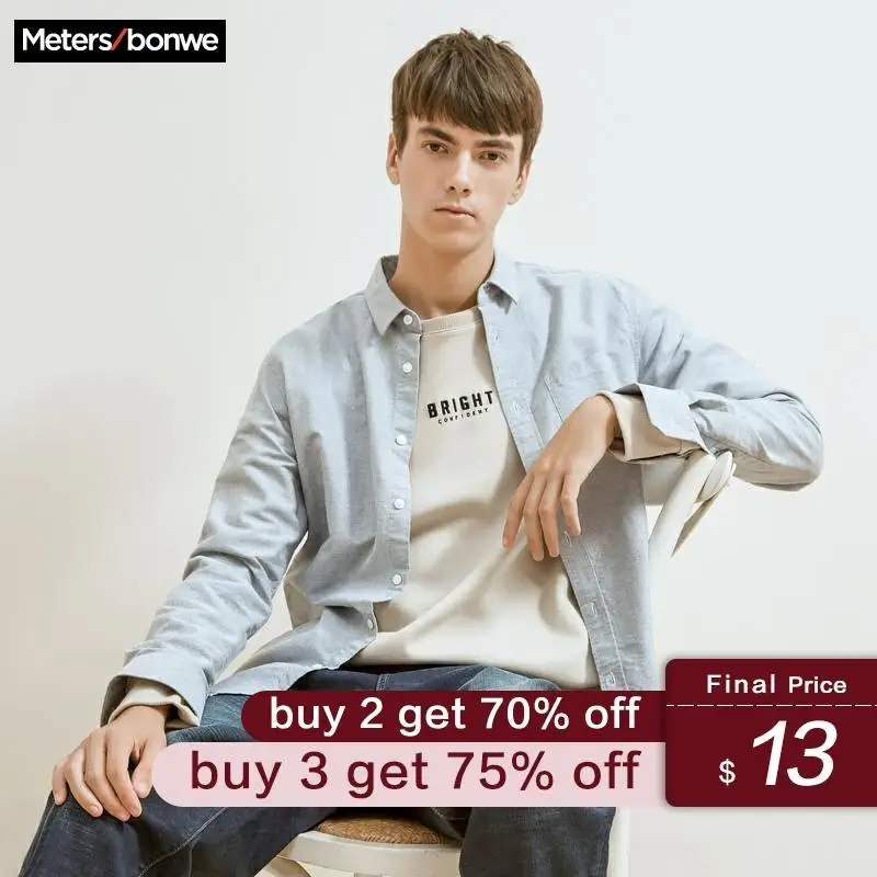 

Metersbonwe Brand Men Smart Casual Shirts 2020 Spring Autumn Male Slim Long Sleeve shirts regular Cotton Male Basic tops