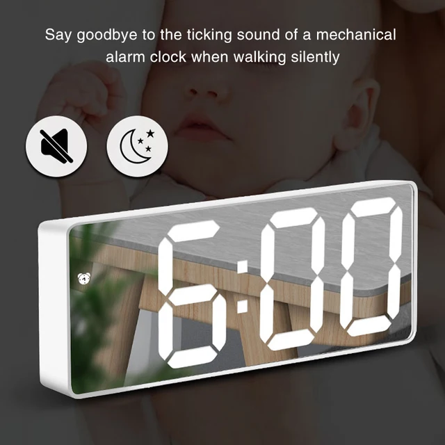 Mirror/Acrylic Alarm Clock LED Digital Clock Voice Control Snooze Time Temperature Display Night Mode Reloj Despertador Digital 3