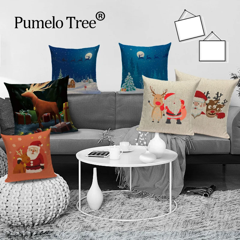 Christmas Santa Claus Cushion Cover Cartoon Deer Decorative
