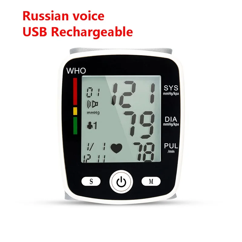 Russion Voice USB OLIECO Автоматический цифровой ЖК-монитор для ухода за здоровьем запястья и кровяного давления умный точный медицинский Пульс пульса PR тонометр CE - Цвет: Russion Voice USB