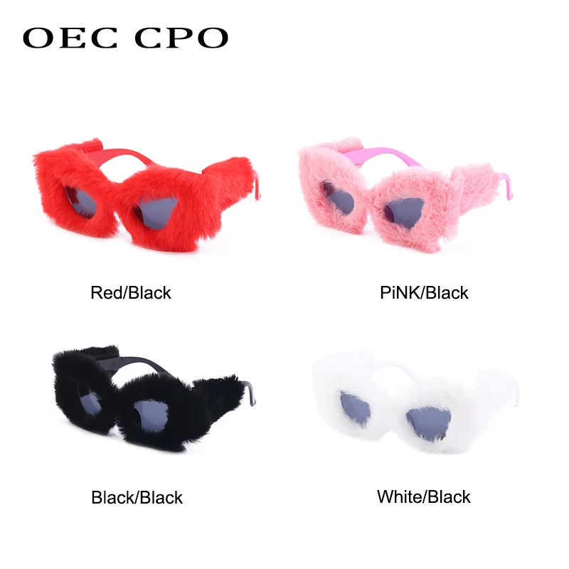 OEC CPO Ladies Soft Fur Velvet Cat Eye Sunglasses Women Fashion Colorful Handmade Sun Glasses Female Trendy Shades UV400 Eyewear