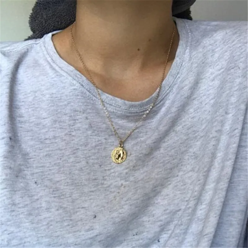 Trendy Simple Beauty head Coin Choker Necklace Woman Girl Statement Sliver Boho Pendants Necklaces Gold Jewelry Wholesale New