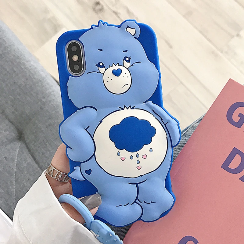 HuaLe Bear Blue Мягкий чехол с 3D рисунком кота для Apple iphone X, XR, XS, Max, 4S, SE, 5, 5S, 5C, 6, 6 S, 7, 8 Plus, чехол для телефона с изображением счастливых кошек - Цвет: HuaLe Bear Blue