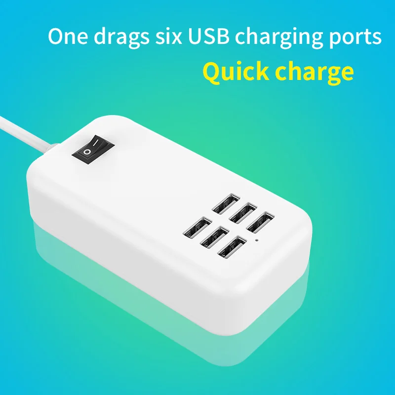 20W USB Charger Power Adapter 6-Port USB Phone Charging Station Fast Charging Socket 1.5M Cable EU US Plug for phone Tablet