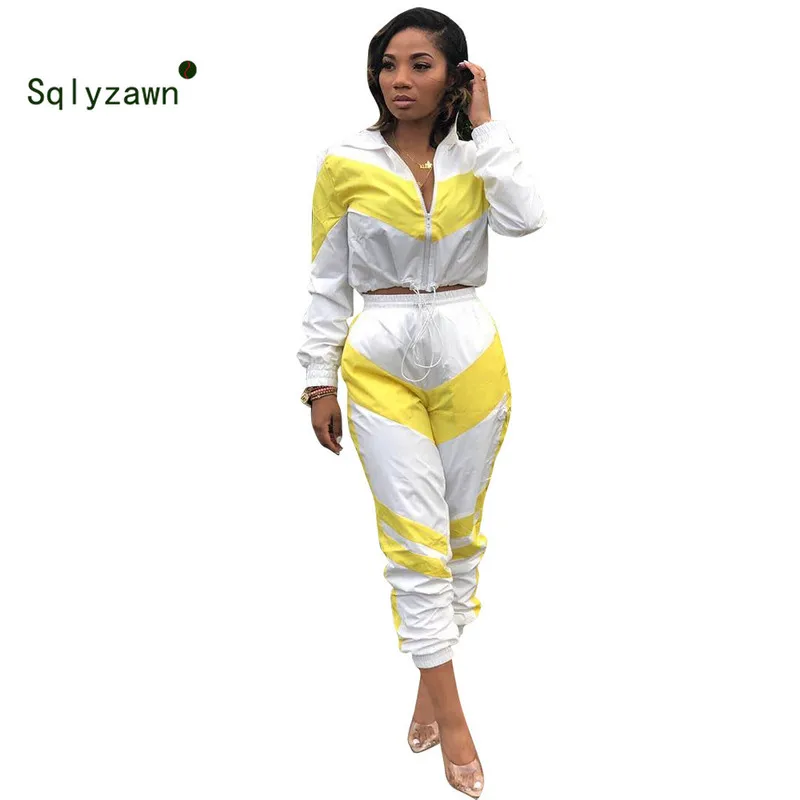 

Women Autumn 2 Piece Set Zip Long Sleeve Jacket Crop Top + Pockets Pencil Pants Tracksuit Casual Outfits Sportwear Sweat Suits