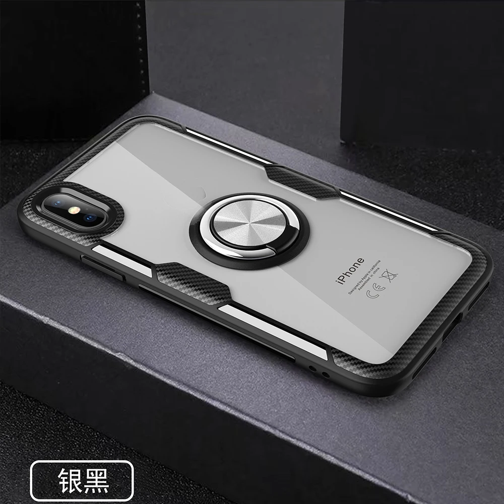 Магнитный чехол-подставка для Xiaomi Redmi Mi 9T 9 8 SE Lite Pro Note 5 7 K20 Pro с кольцом противоударный Прозрачный чехол для телефона - Цвет: Silver Black