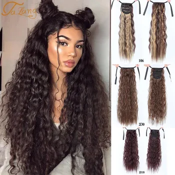 

TALANG Around Clip In Drawstring Ponytail Corn Curly Long Fake Hair Pieces Extensions for Women Synthetic Hair Extension
