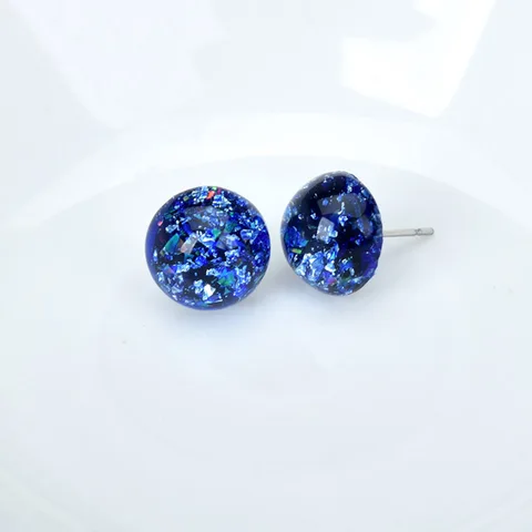 Cute Small Candy Color Geometric Round Stud Earrings Women Resin Jewelry Blue White Earings Female Accessories