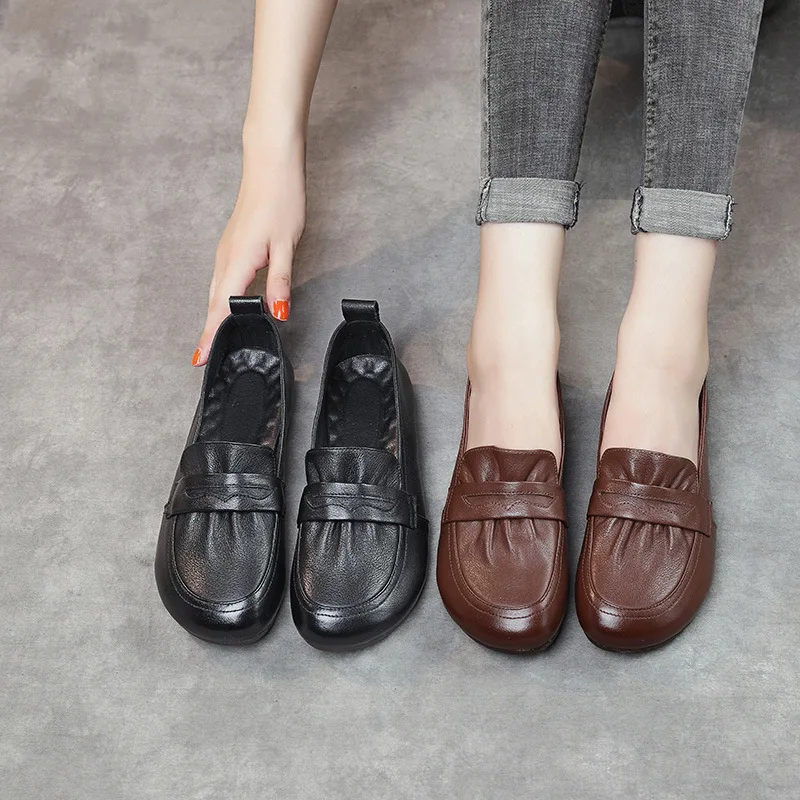 

Ethnic Style 2021 New Fashion Genuine Leather Handmade Women Shoes Comfortable Casual Flat Shoes Woman Loafers Women Flats