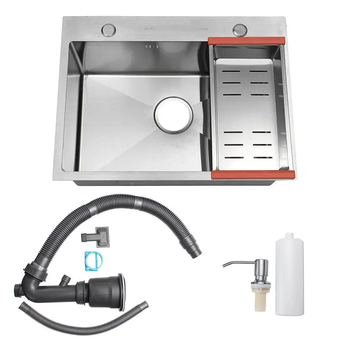 

New Stainless Steel Kitchen Sink Single Slot Dish Basin 62*42cm Dish Washing Basin with Drain Basket Soap Dispenser Drain Pipe