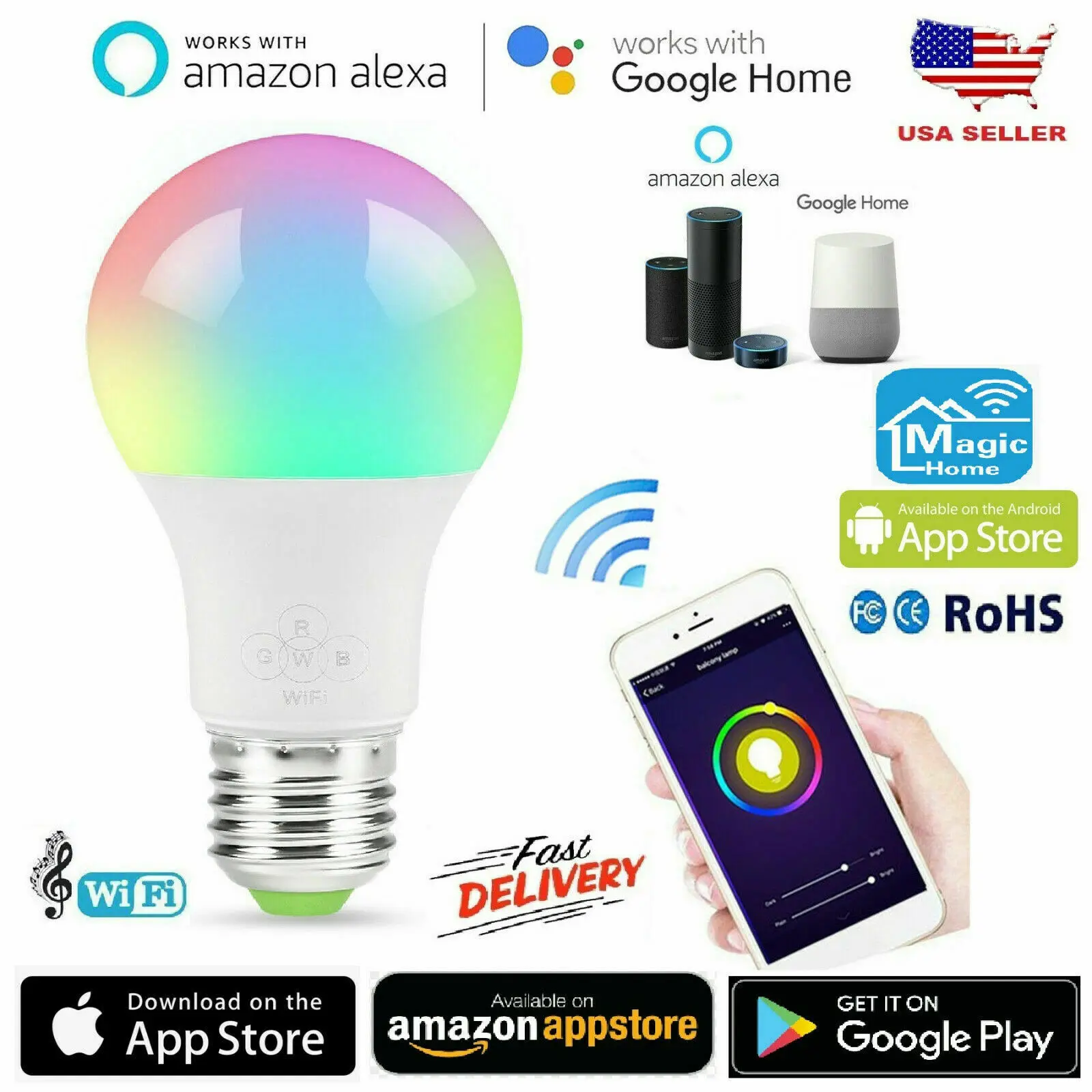 

Wifi Smart Multi-Color LED Light Bulb for Amazon Alexa/Google Home App Control