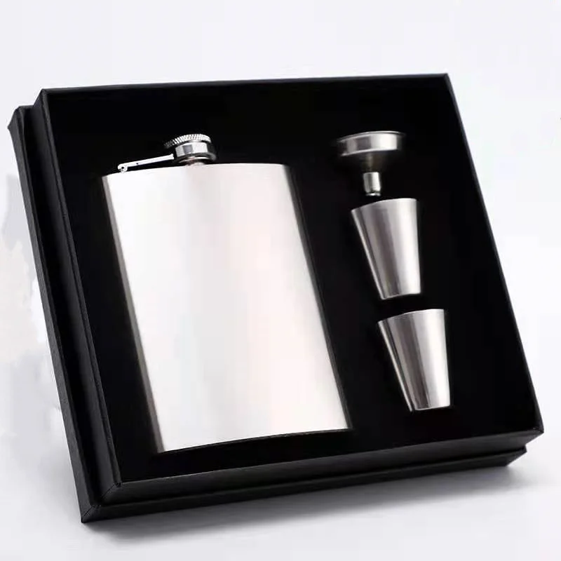 Portable 8oz Hip Flask Gift Set with Cup and Outdoor Drinking Accessories