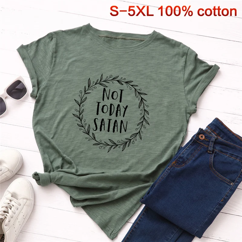

Not Today Satan Letter Print T Shirt Women Tops Hipster Black White Short Sleeve Top Tees Femme Harajuku Casual Women Tshirt