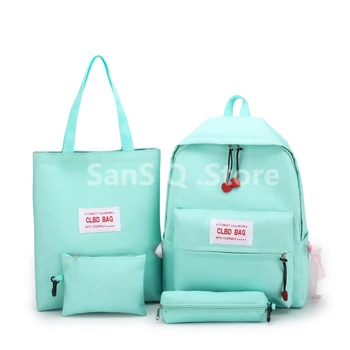 

Nylon Women School Backpacks 4pcs/set Schoolbag For Teenagers Girls Student Book Bag Satchel Bags Backpacks Sac A Dos 2019