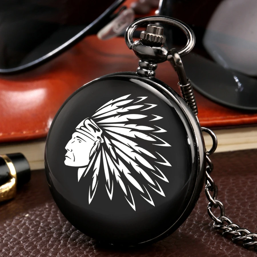 Customized Antique Indian Old Man Portrait Design Quartz Fob Pocket