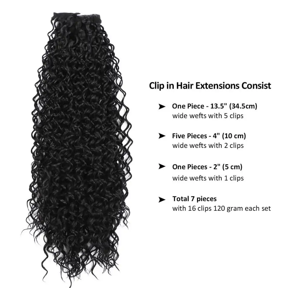 Beauty On Line Synthetic Clip in High Temperature Fiber Hair Extensions Jerry Curly 7 Pieces/Lot 22Inches Natural Black Color