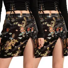 Женская облегающая мини-юбка с завышенной талией в китайском стиле, Клубная одежда с вышивкой дракона