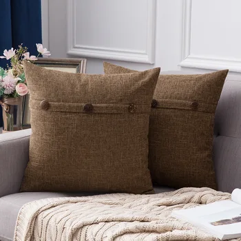 

1 Piece Decorative Cotton Linen Triple Button Cushion Cover Vintage Farmhouse Throw Cushion Covers Without Filling Pillowcase