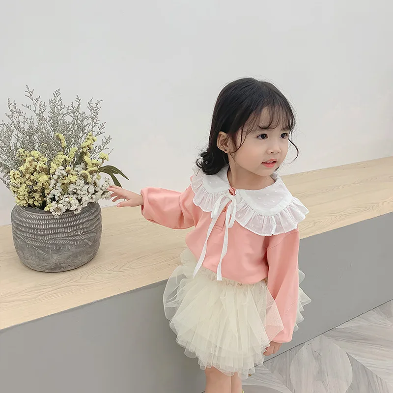

2019 Autumn New Arrival Korean style cotton long sleeve all-match princess hoodie with big lapel for cute sweet baby girls