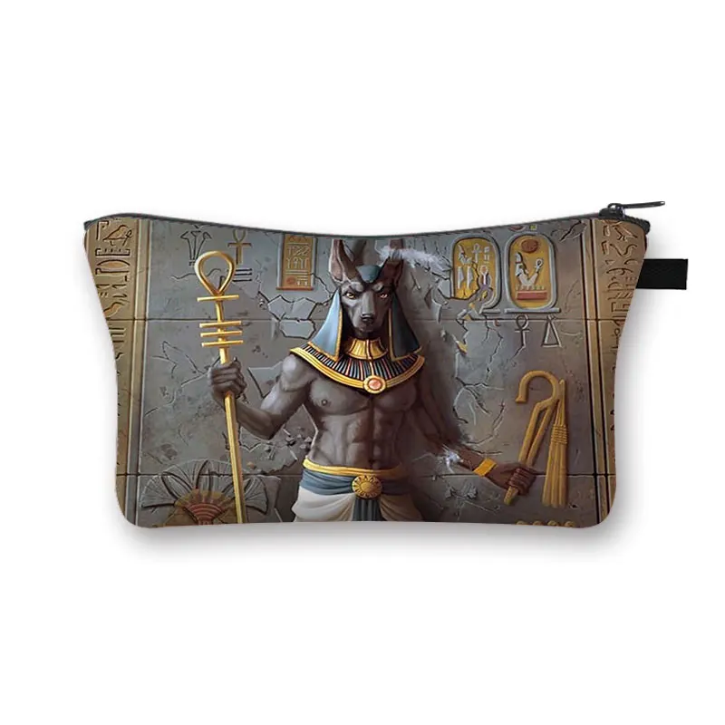 

Egyptian Classical Art Print Cosmetic Bag Women Makeup Bags Pharaoh Anubis Portable Lipstick Bag Small Toiletry Bags Gift