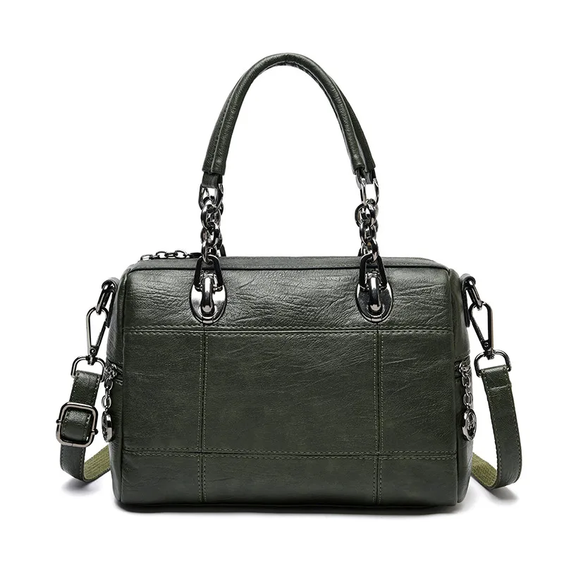 Роскошные женские сумки, дизайнерские женские мягкие кожаные сумки через плечо, винтажные женские ручные сумки, повседневные бостонские сумки-тоут - Цвет: Green