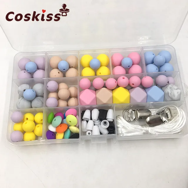 Baby Silicone Teething DIY Crafts Set Pacifier Clips Toy Safe And Natural Silicone Bead Teether Baby Nursing Necklace Pendants A233