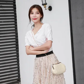 

Pearl Bag Hand-woven Women's Bag Slanted Japanese and Korean Makeup Bag Hundred Set Up Dinner Bag Fashion Brand Women's Bags