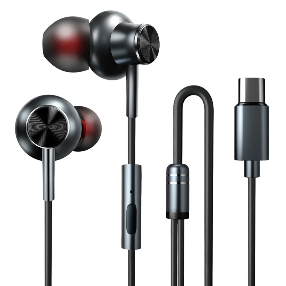 

1 pc Type C Earphone Bass Universal High Sound Quality Earbuds In-Ear Headset Hands-Free Earphone with Mic for Sports Outdoor Tr