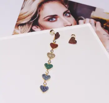

fashion brand 925 sterling silver HF jewelry rainbow heart earrings for women muti color stone peach love drop earrings